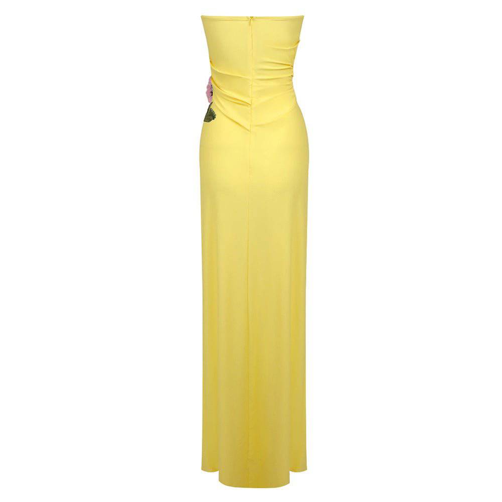 Patsy Ruched Fower Bandeau Maxi Dress - Hot fashionista