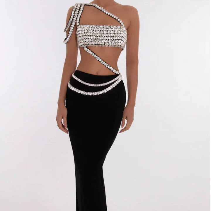 Peggy One Shoulder Crystal Maxi Dress - Hot fashionista