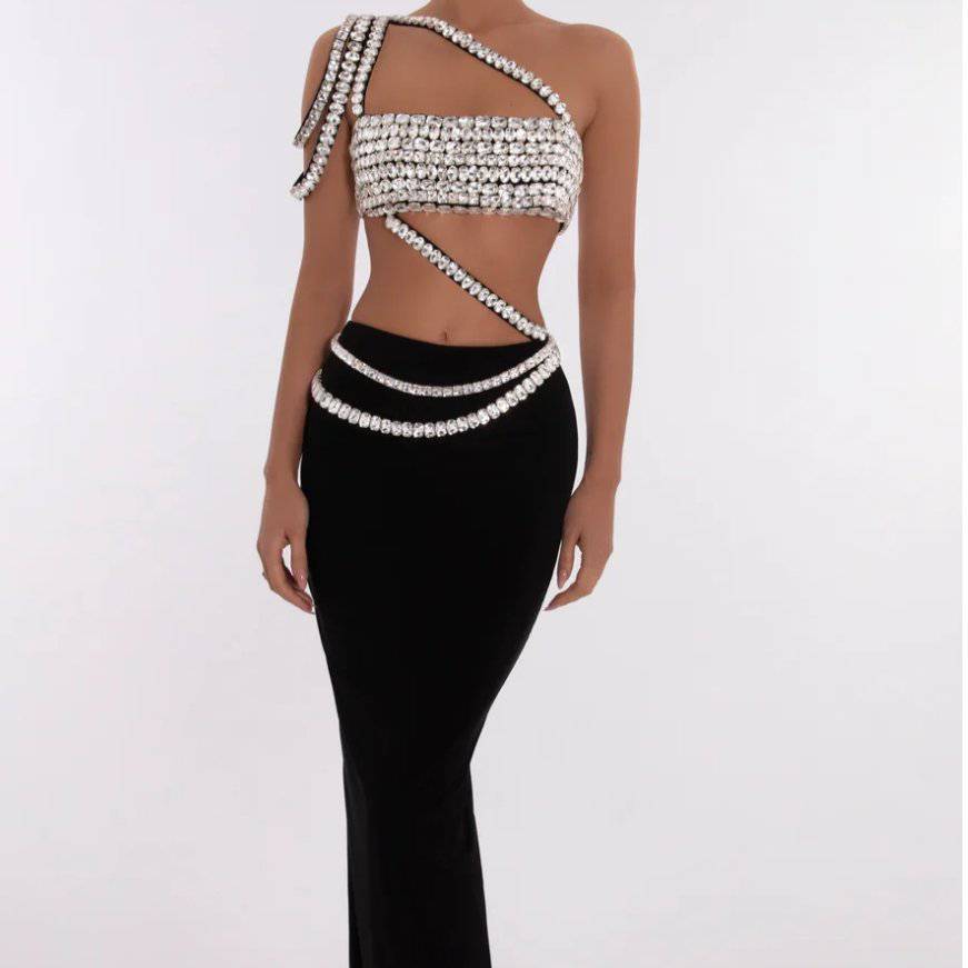 Peggy One Shoulder Crystal Maxi Dress