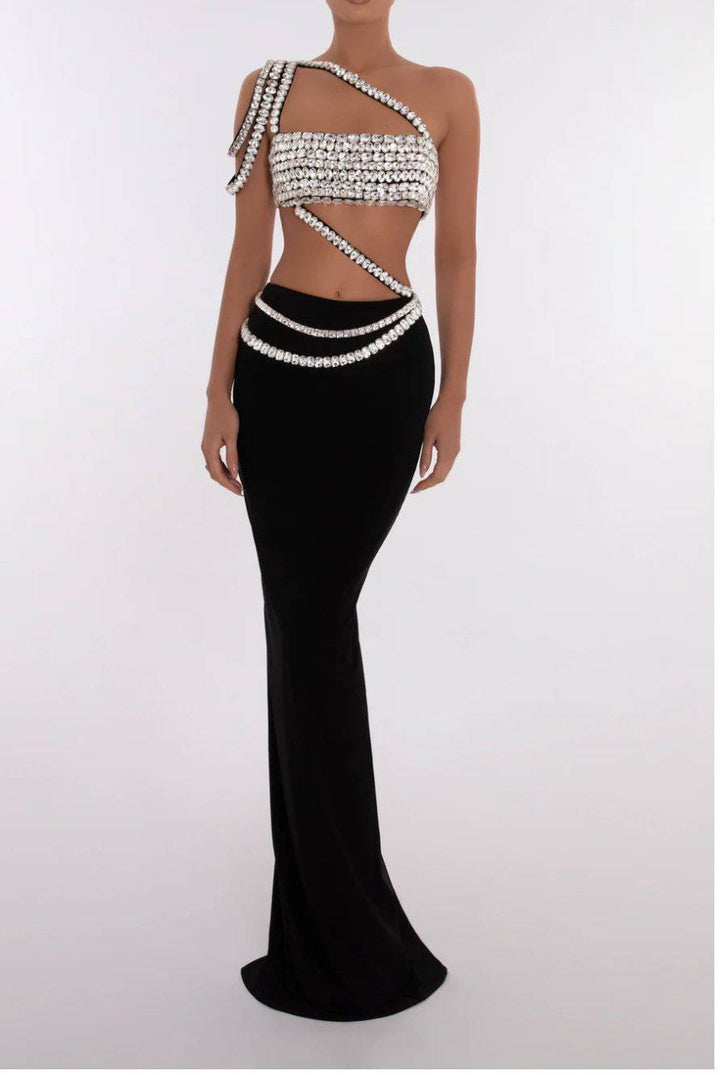 Peggy One Shoulder Crystal Maxi Dress - Hot fashionista