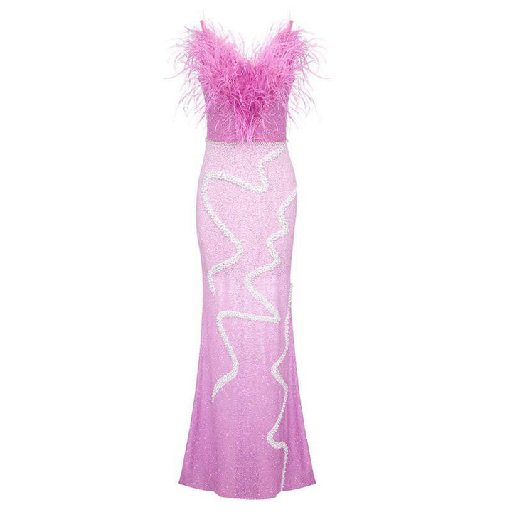 Peggy Strapless Sequins Feather Maxi Dress - Hot fashionista