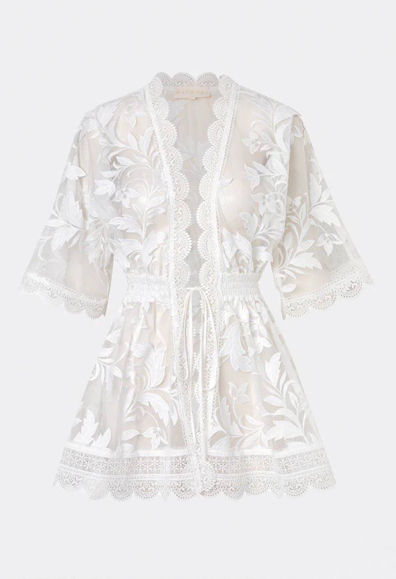 Hester Lace Trim Adjustable Tassel Drawstring Kimono