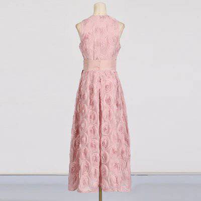 Lottie Tulle Satin Woven Belt Midi Dress