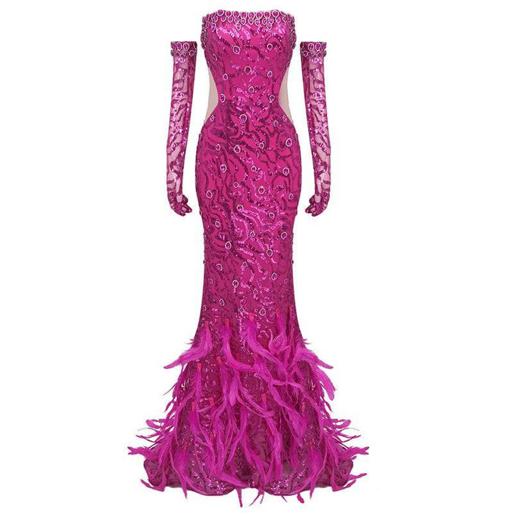 Rica Strapless Sequin Feather Maxi Dress - Hot fashionista