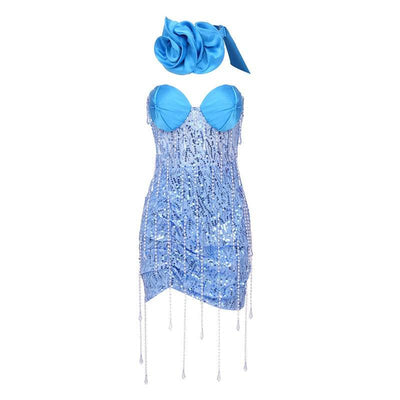 Robe courte bustier à franges et à sequins Rita