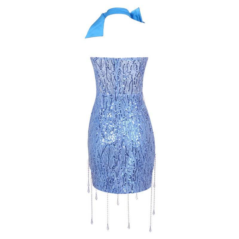 Rita Strapless Sequins Fringe Chain Tassel Mini Dress