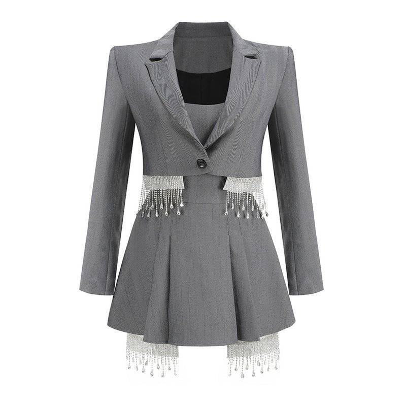 Sally Bandeau Mini Dress With Crystal Tassel Blazer - Hot fashionista