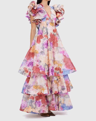 Sasha V-Neck Floral Layered Maxi Dress