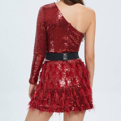 Robe courte à sequins à une épaule Shealynn