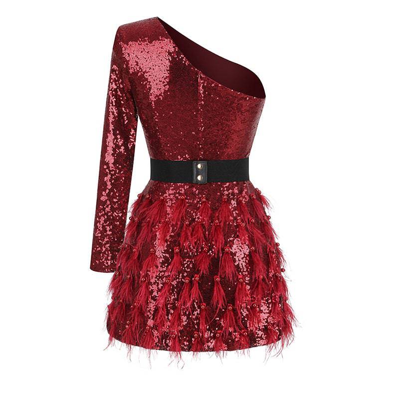 Robe courte à sequins à une épaule Shealynn