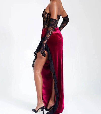 Sue Lace Corset Side Slit Maxi Dress