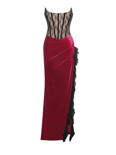 Sue Lace Corset Side Slit Maxi Dress