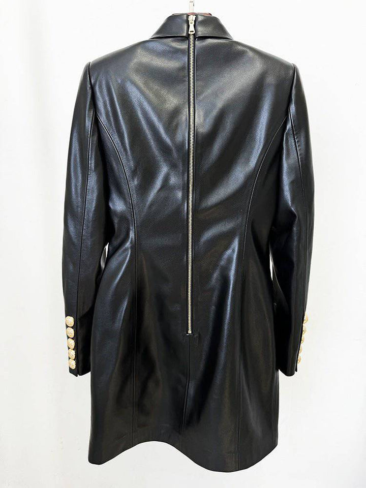 Theodora Long Sleeve Button Details Leather Mini Dress - Hot fashionista