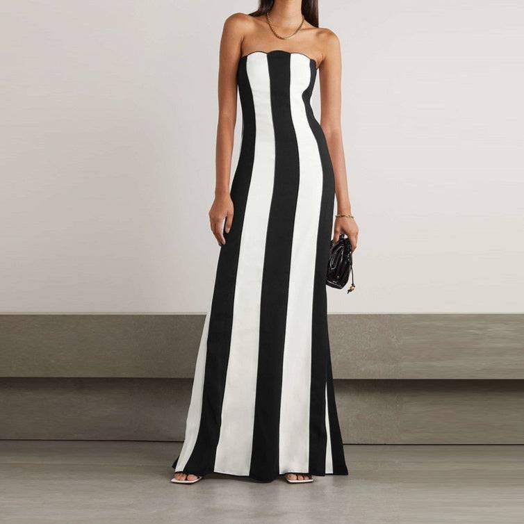 Tiffaney Strapless Striped Maxi Dress - Hot fashionista