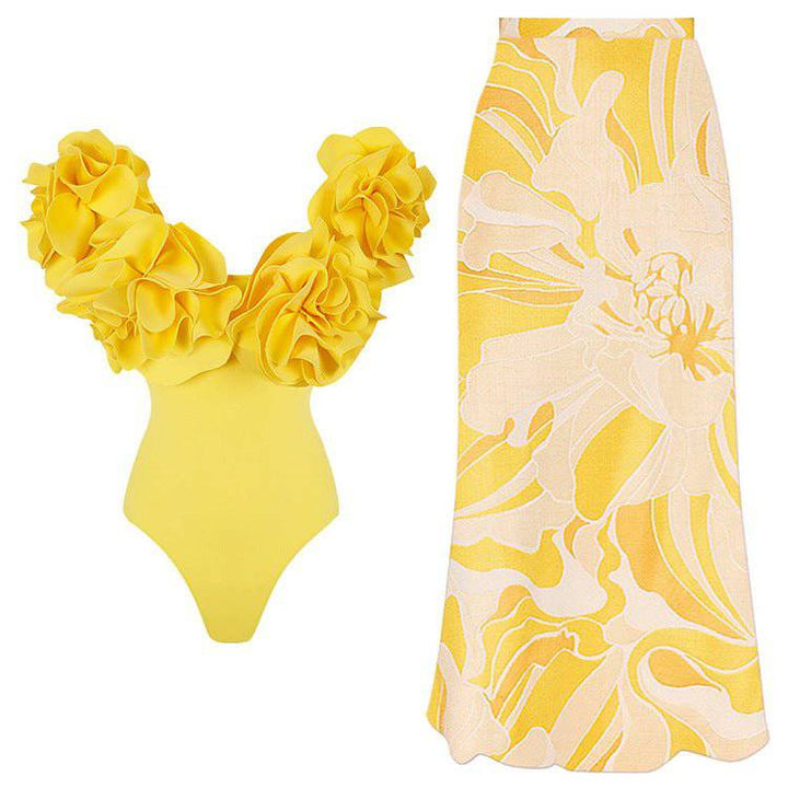 Vicki 3D Ruffled Swimsuit and Floral Sarong Set - Hot fashionista