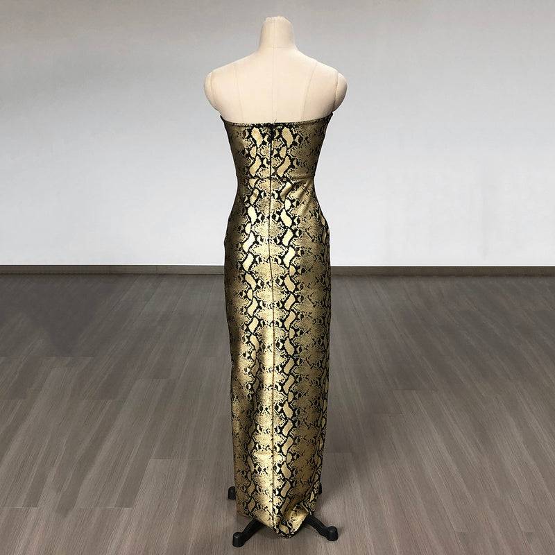 Vickie Strapless Snakeskin Print Front Lace Up Maxi Dress - Hot fashionista