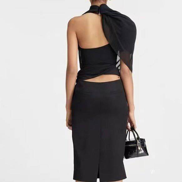 Jessie Asymmetric Tulle-overlay Cropped Top