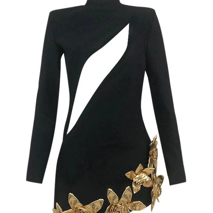 Winona Gold Flower Bandage Mini Dress - Hot fashionista