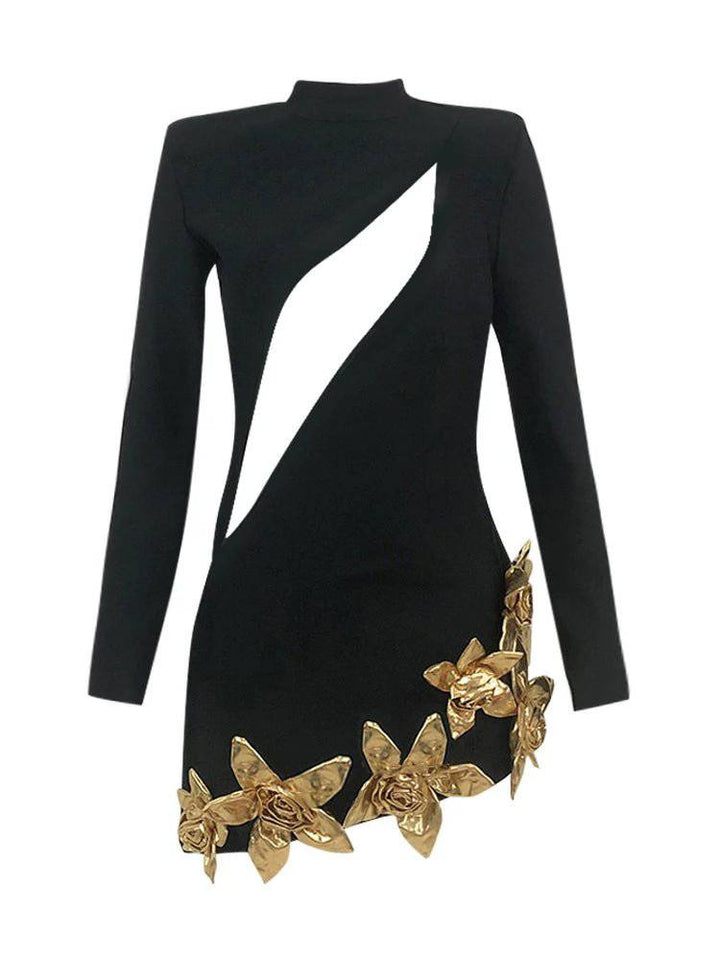 Winona Gold Flower Bandage Mini Dress - Hot fashionista