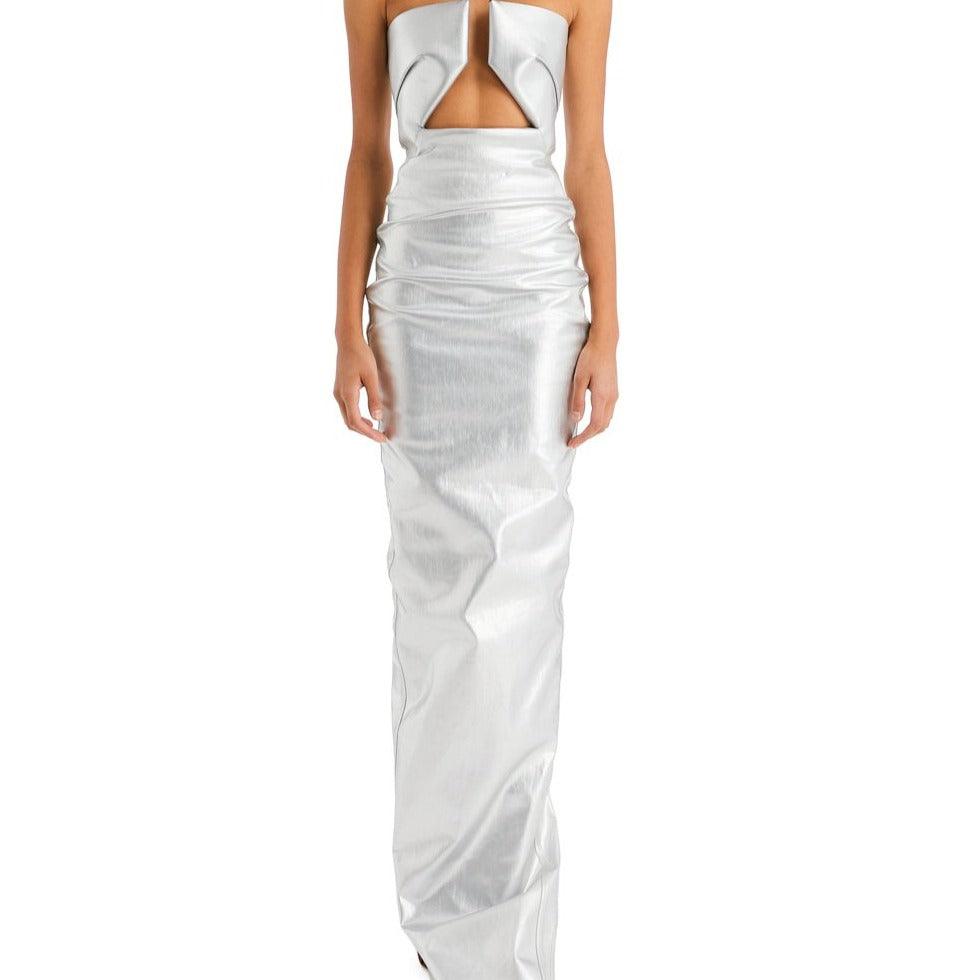 Marian Prong Metallic Strapless Dress