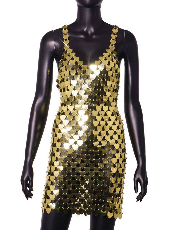 Tiffani Sleeveless Heart Shape Metallic Backless Cami Dress - Hot fashionista