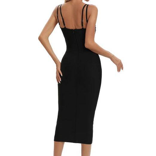 Vickey Beaded Sweetheart Neck Side Cut Out Midi Dress