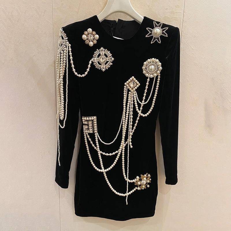 Abby Long Sleeve Pearl Embellishment Mini Dress - Hot fashionista