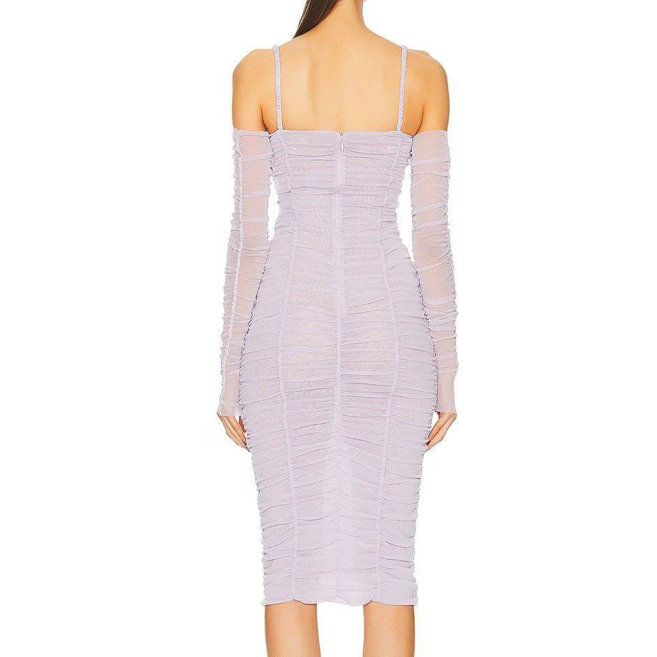 Addie Flower Detailed Ruched Mesh Midi Dress - Hot fashionista