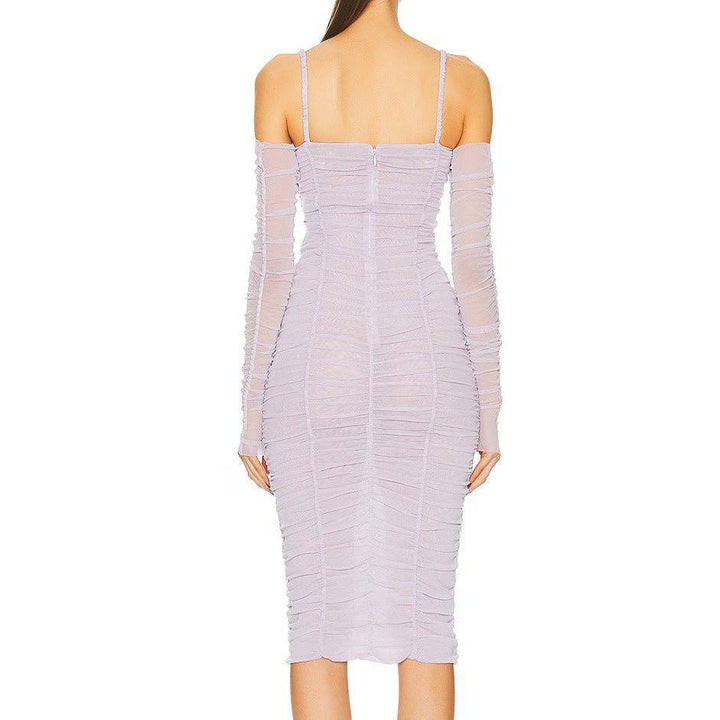 Addie Flower Detailed Ruched Mesh Midi Dress - Hot fashionista