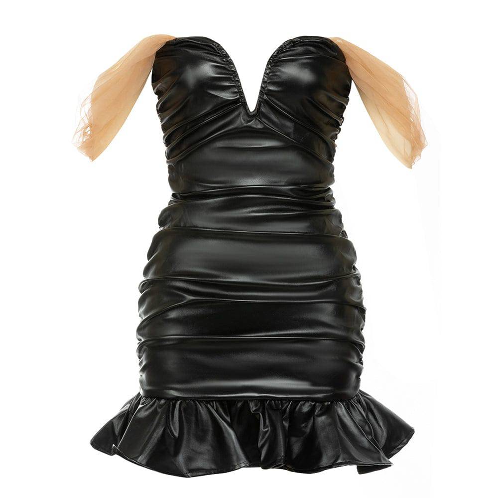 Bellamy Strapless V-Neck Faux Leather Mini Sheath Mermaid Dress - Hot fashionista