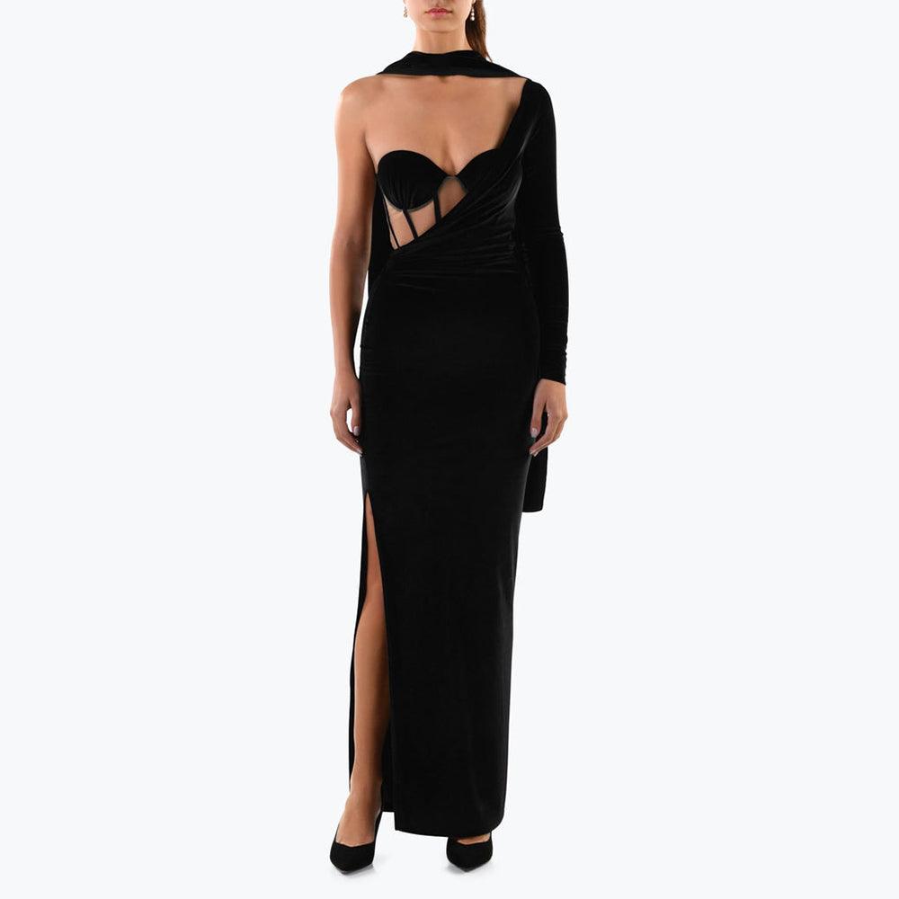 Blaire Asymmetrical Off Shoulder Side Slit Maxi Dress