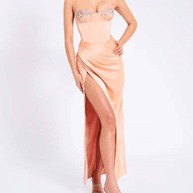 Bobbi Sweetheart Neck Crystal Embellished Side Slit Midi Dress - Hot fashionista