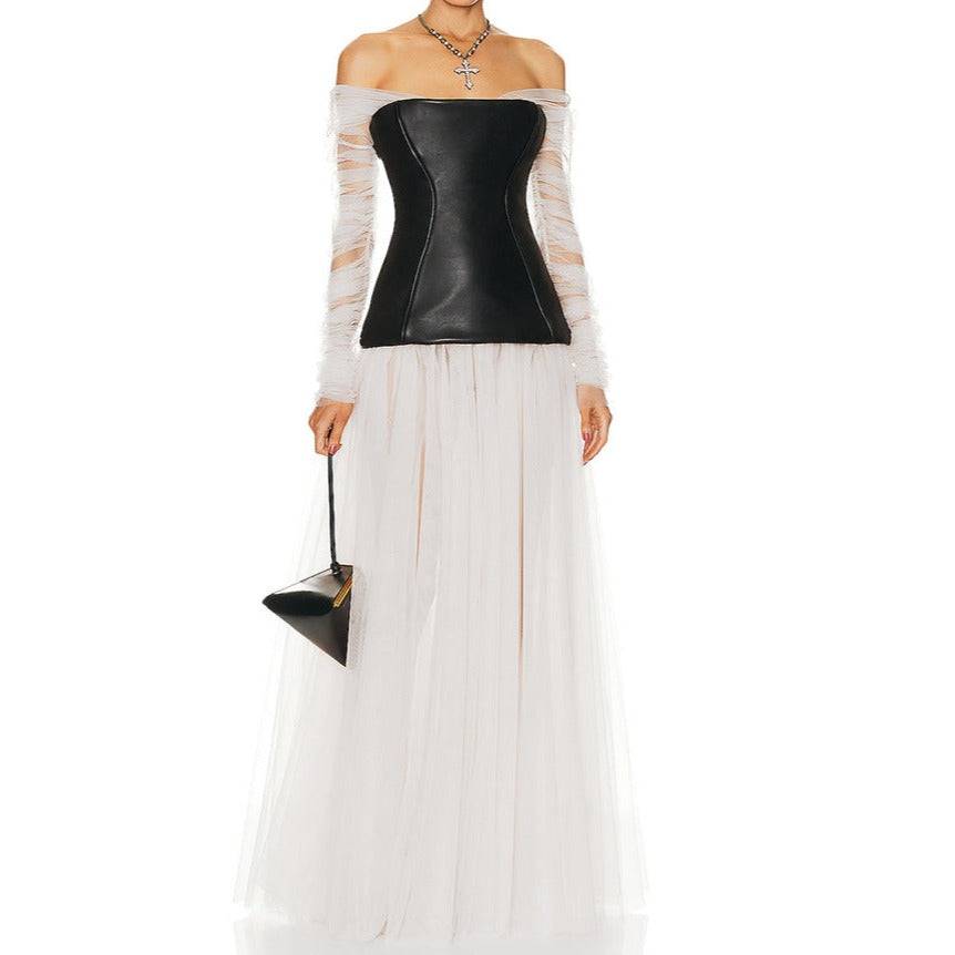 Carey Off Shoulder Long Sleeve Corset Tulle Maxi Dress - Hot fashionista