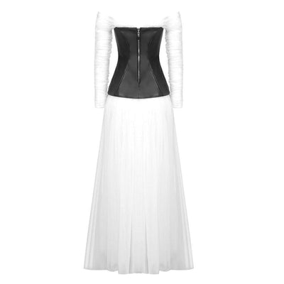 Robe longue en tulle à épaules dénudées et manches longues avec corset Carey