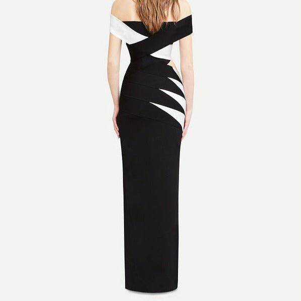 Elanor Off The Shoulder Side Slit Two Toned Maxi Dress - Hot fashionista