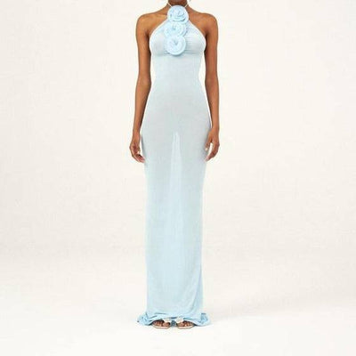 Eleonore Halter Neck 3D Flower Maxi Dress