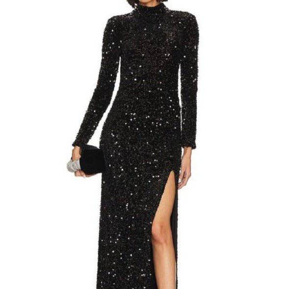 Hester Long Sleeve Side Slit Sequined Maxi Dress - Hot fashionista