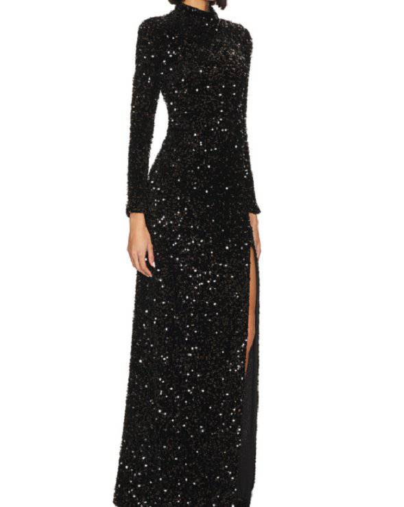 Hester Long Sleeve Side Slit Sequined Maxi Dress