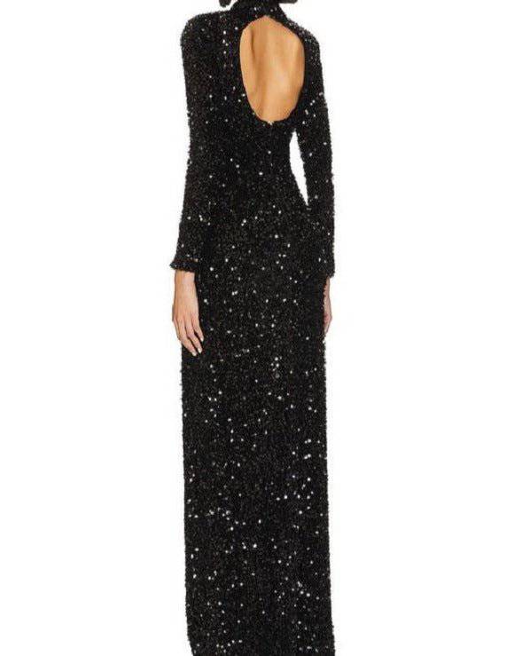 Hester Long Sleeve Side Slit Sequined Maxi Dress