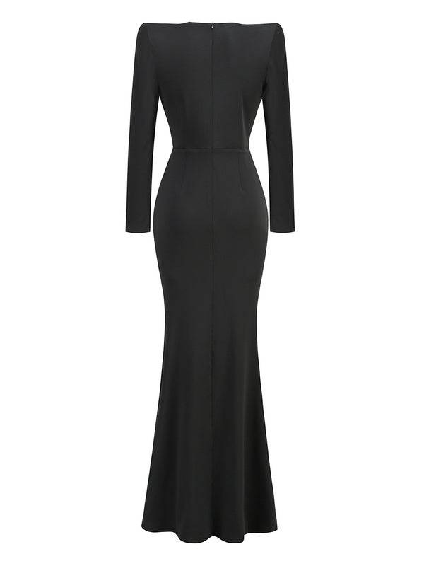 Hilda Long Sleeve Draped Embellished Maxi Dress