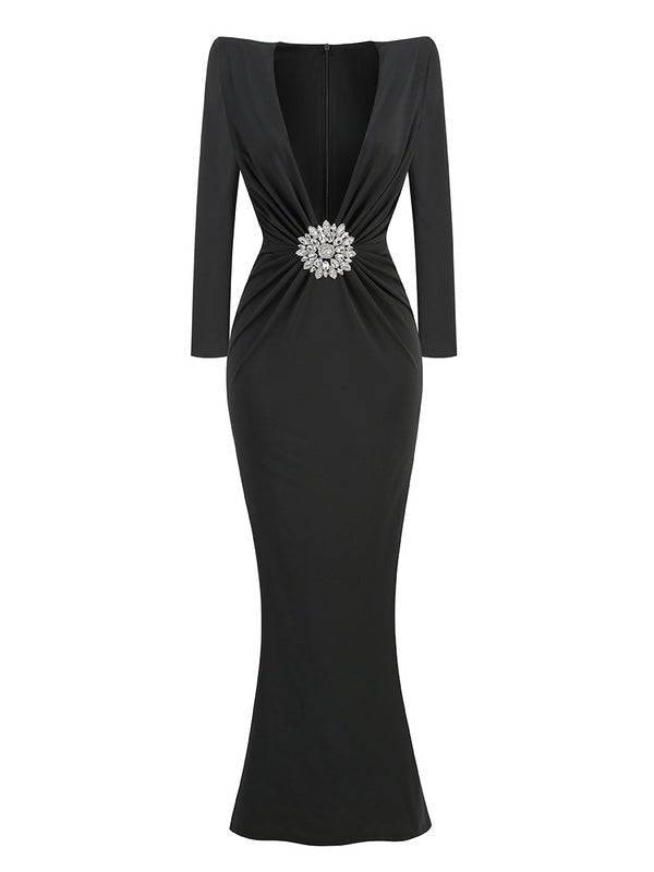 Hilda Long Sleeve Draped Embellished Maxi Dress - Hot fashionista