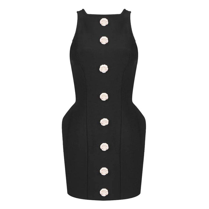 Jelliannah Flowers Button Black Mini Dress - Hot fashionista