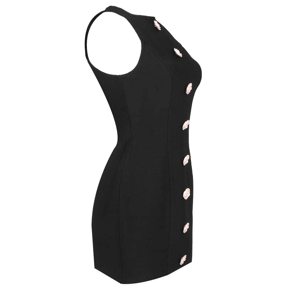 Jelliannah Flowers Button Black Mini Dress - Hot fashionista