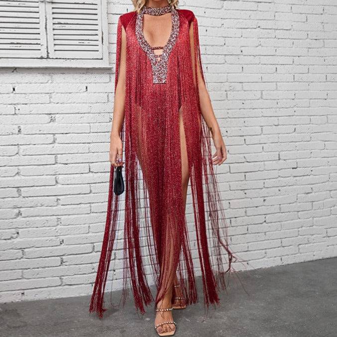 Jiordana V Neck Fringe body suit - Hot fashionista