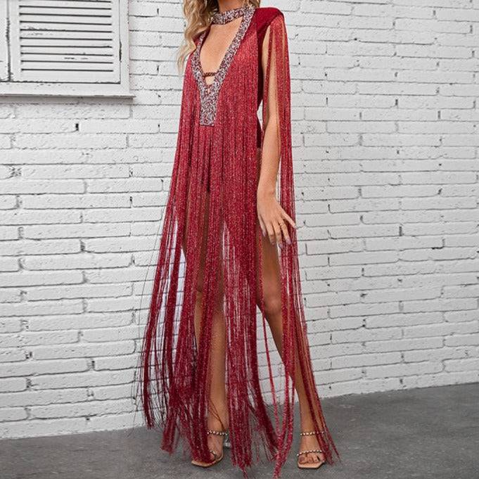 Jiordana V Neck Fringe body suit - Hot fashionista