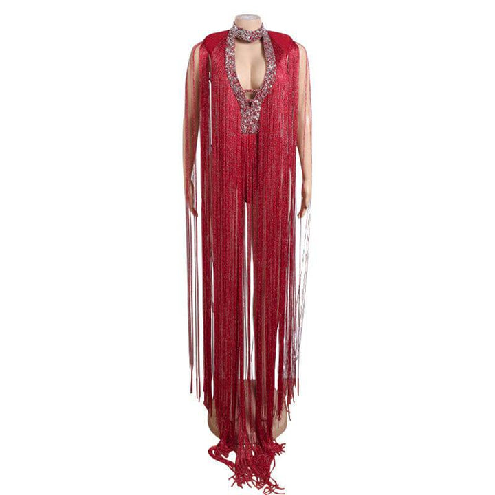 Jiordana V Neck Fringe body suit - Hot fashionista