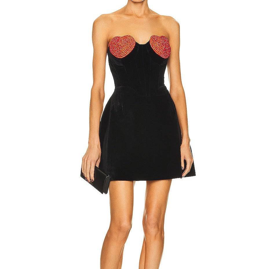 Robe courte bustier en forme de cœur avec cristaux Lanette