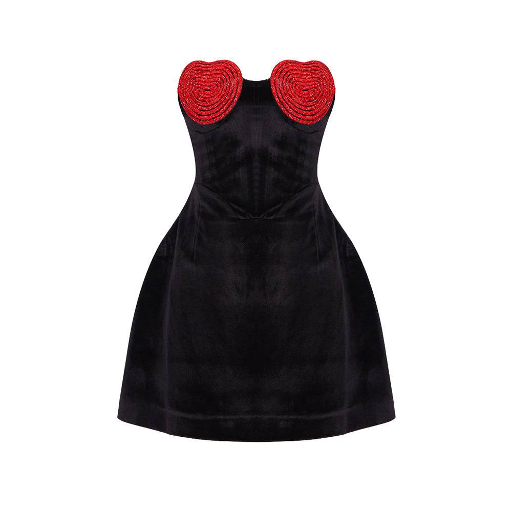 Robe courte bustier en forme de cœur avec cristaux Lanette