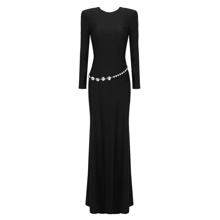 Lucy Long Sleeve Crystal Embellished Backless Maxi Dress - Hot fashionista