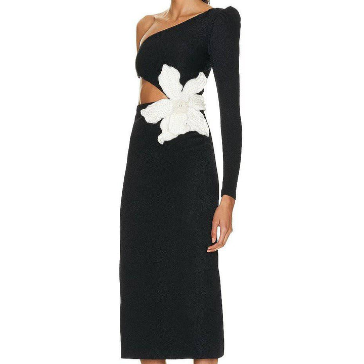 Milly One-Shoulder Flower Applique Midi Dress - Hot fashionista